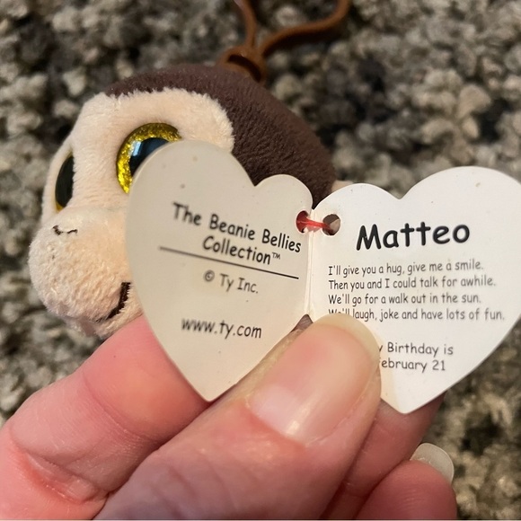 TY Beanie Baby Beanie Bellies MATTEO the Monkey Key Clip & Teenie Boos Snort - Picture 8 of 9